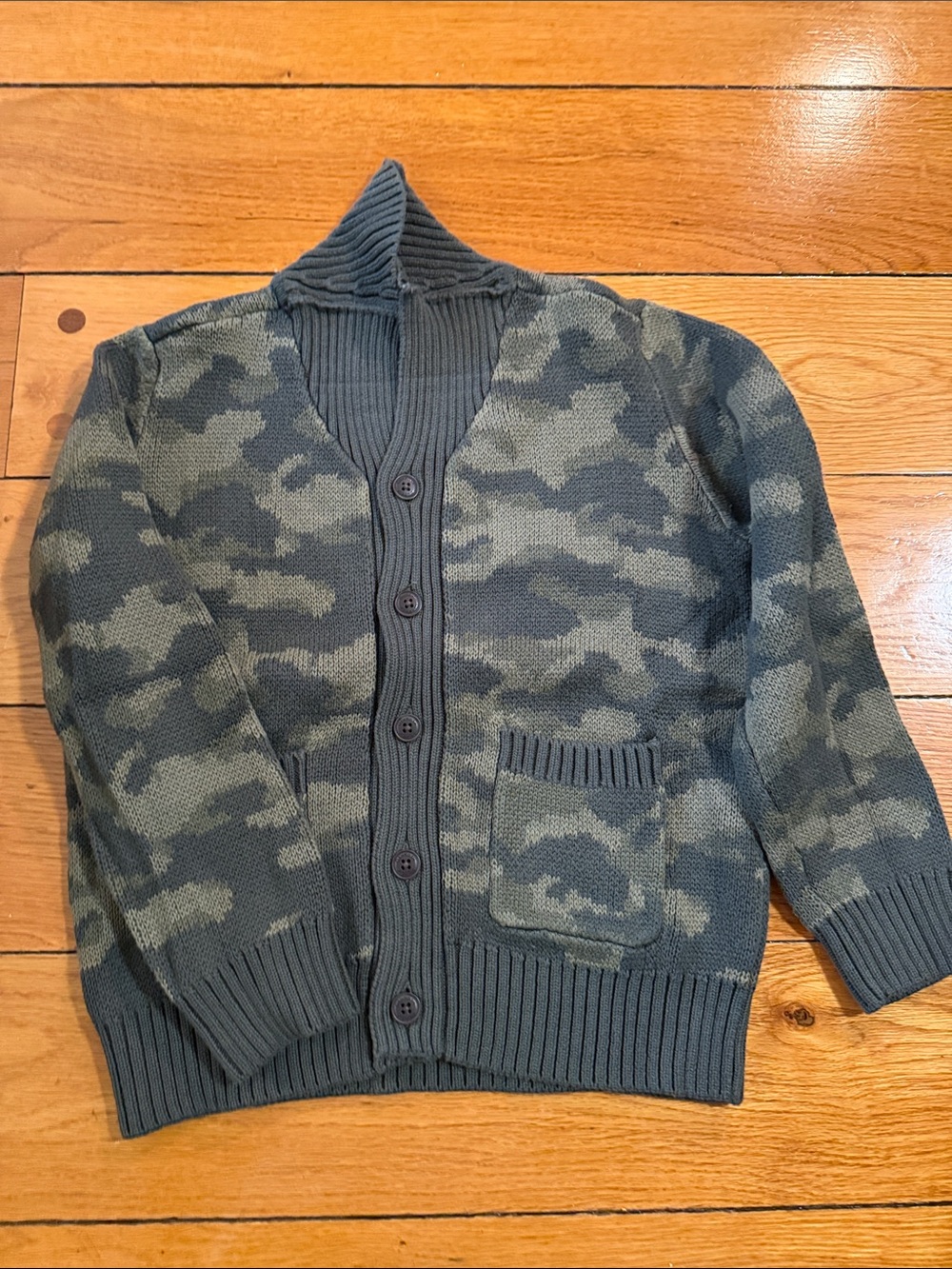 Boys Camouflage Knit Cardigan Sweater - Gray/Olive